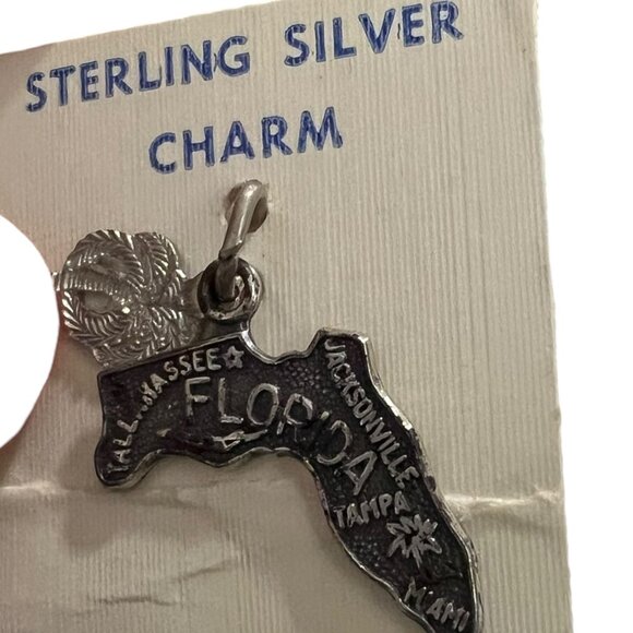 Vintage Florida State Sterling Silver‎ Charm & Tab Nickel Silver Palm Tree - Picture 5 of 7